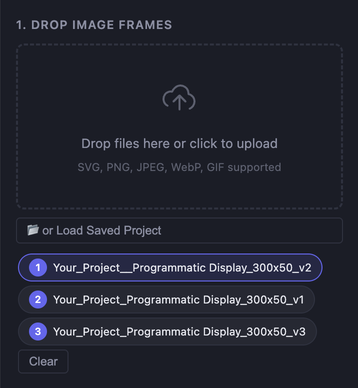 Dropping image frames into the app