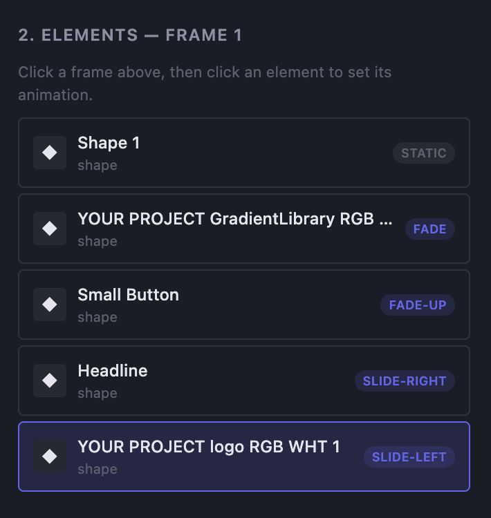 Selecting animations for elements